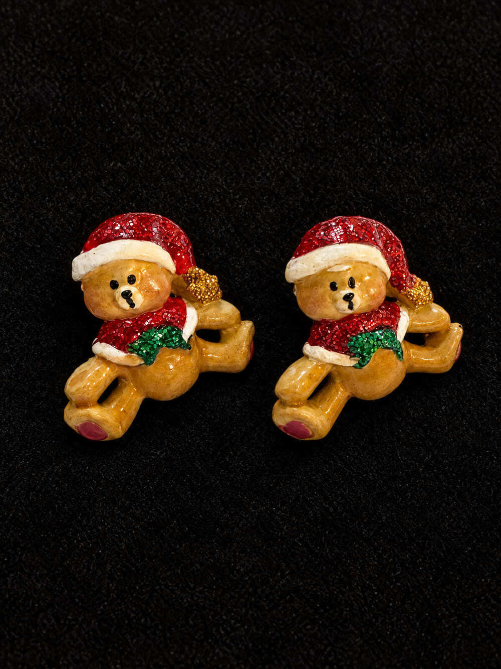 ⚜️ Christmas Teddy Bear Earrings | Holiday | Resin Glitter Post 💗